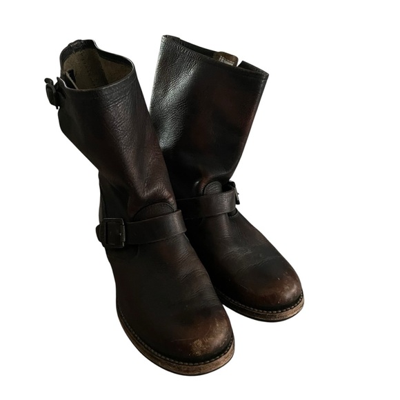 Frye Veronica Slouch Boots Boho Grunge Moto Buckle Leather Women Size 8 - Picture 2 of 9